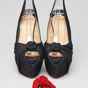 Christian Louboutin Denim Miss Benin 160 Peep Toe Pumps Size 6/36.5